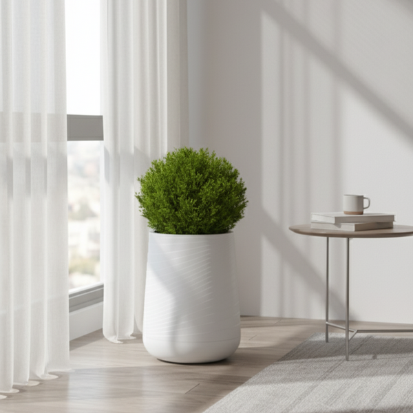 Modern Tall White Indoor Self Watering Decorative Planter, 19 in Contemporary Flower Pot Home, Office Decoration, Gift-Sona Casa