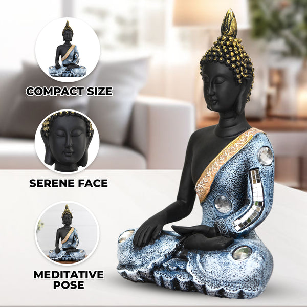 Small Polyresin Buddha Statue, 8" Black Home Office Decor