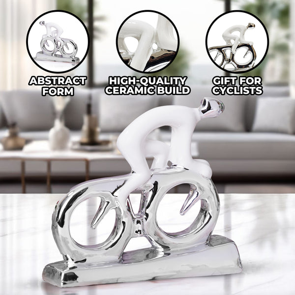 Abstract Cyclist Sculpture, 9" Ceramic Living Room Console Table Decor, Desk Figurine Ornament, Gifts by Sona Casa