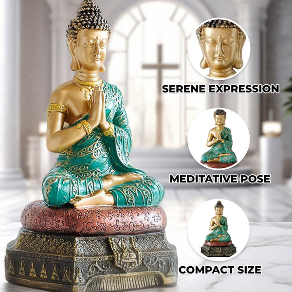 Small Buddha Statue, 9" Polyresin Green Gold Home Decor