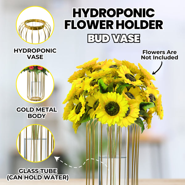 Gold Hydroponic Vase, 11" Modern Pot, Bud, Propagation Tube Planter by Sona Casa
