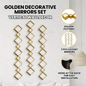 Golden Accent Mirror Set of 3, 35" Home or Office Wall Decor-Sona Casa