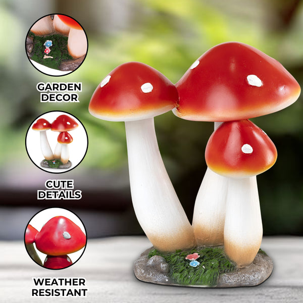 Outdoor Decor Yard Ornament, 15" Mushroom Sculpture, Red Garden Decor