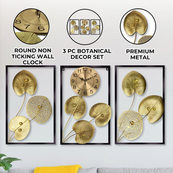 Extra Large Golden Decorative Wall Clock, 24" Silent Non Ticking Clock with Decorative Panels Wall Decor by Sona Casa