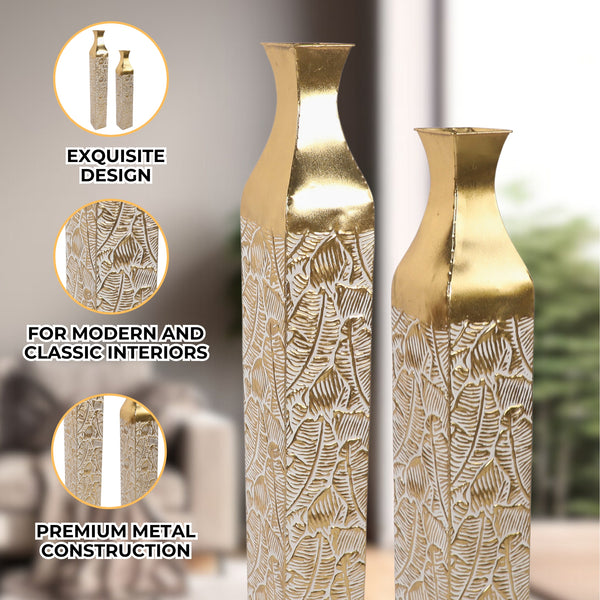 Modern Decorative Metal Tall Vase, Gold Living Room Decor, 42" and 35" Pots for Pampas Grass-Sona Casa