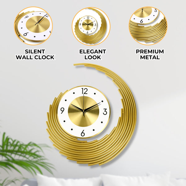 Large Gold Wall Clock 23" Metal Silent Analog Clock Home Decor