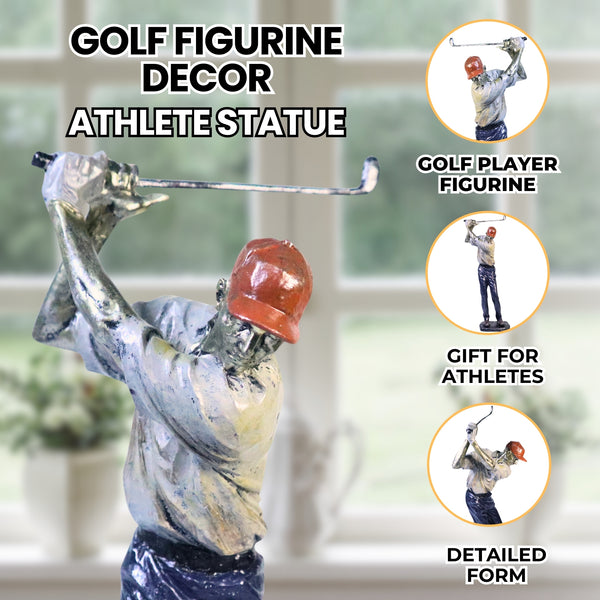 Golf Figurine Decor, Modern Sculpture, Table Centerpiece Large Statue Polyresin Silver Blue 15 inch 38 cm | Home Decor