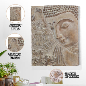 Buddha Wall Art for Living Room, 3D Wall Art, 22" Beige Wall Decor by Sona Casa
