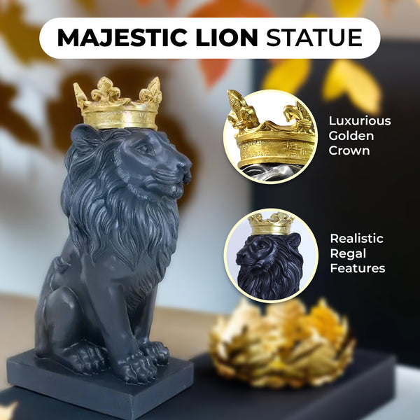 Lion Statuary, Lion King with Golden Crown, Center Table Decor for Home or Office, 36 cm, 24 inch, Thoughtful Gift