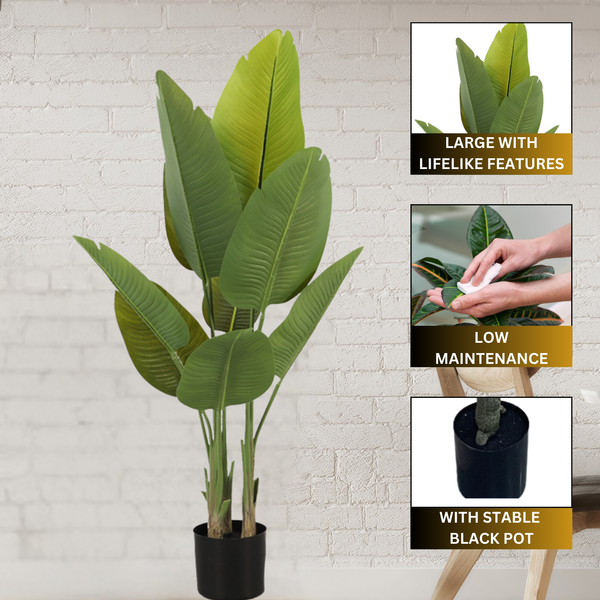 Large Artificial Bird of Paradise, 47" Fake Plant with Base Pot, Indoor Outdoor Living Room, Porch, Patio, Home Decor Gifts
