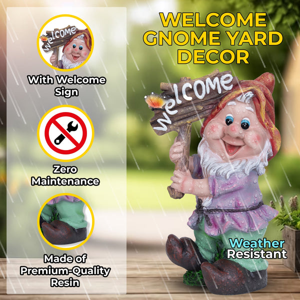 Weatherproof Gnome Welcome Statue, Garden Fairy Charm For Outdoor Grace by Accent Collection