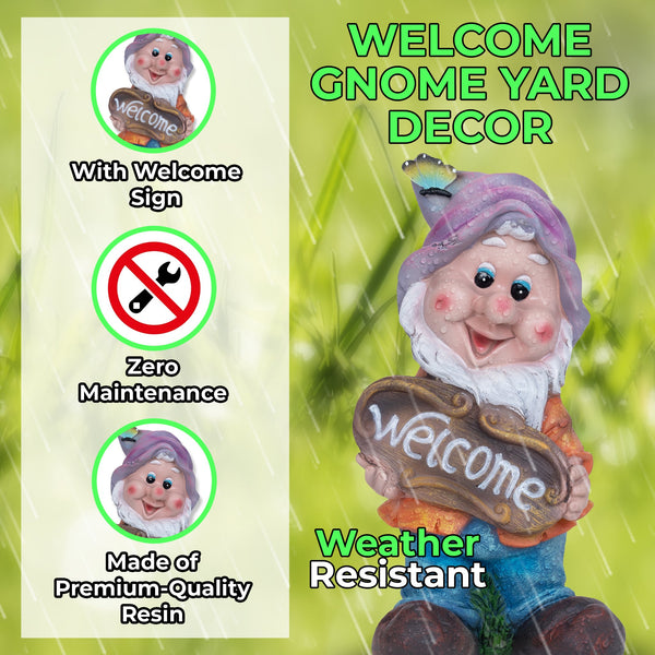 Garden Gnome Welcome Statue - Weather-Resistant Outdoor Fairy Decor, Front Door Yard Art by Accent Collection