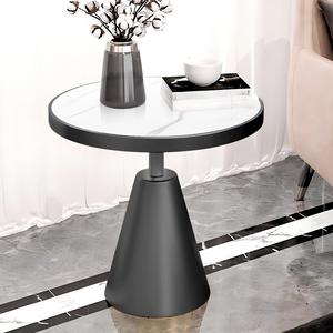 Modern Round Corner End Table, 16" Side, Centerpiece, Accent, White Marble and Black Metal Frame by Sona Casa
