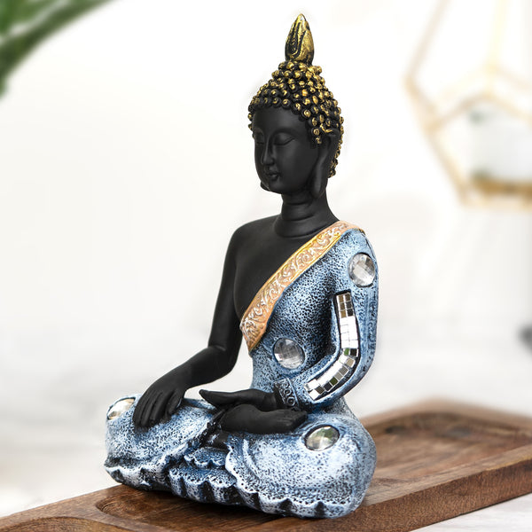 Small Polyresin Buddha Statue, 8" Black Home Office Decor