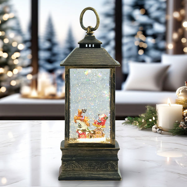 Magical Christmas Snow Globe Lantern, 10" Holiday Decor, Xmas Gift