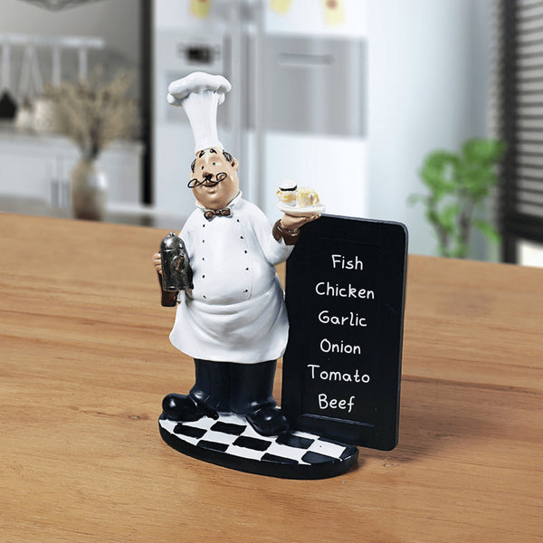 Polyresin Chef Statue with Writable Black Board Menu, Kitchen Interior Decoration, Unique Gift Idea 9 inch 23 cm