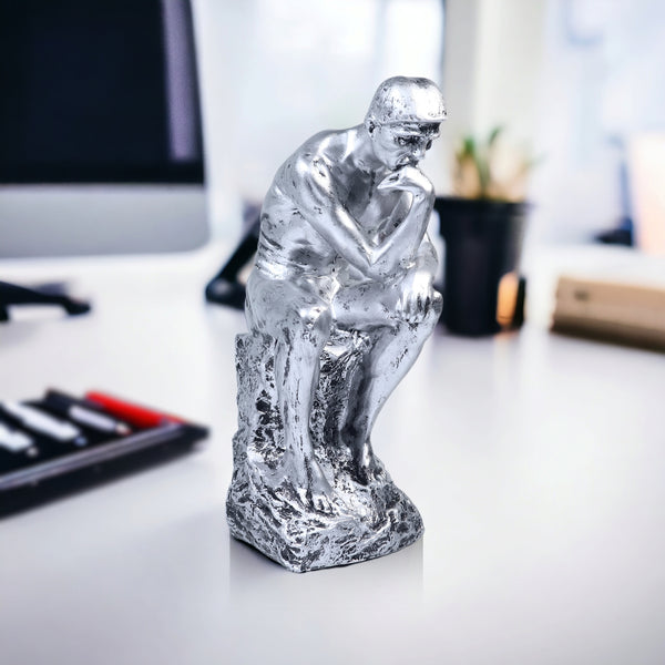 Rustic Silver Male Nude Statue, Rodin's The Thinker Silver Decor for Home or Office 10 inch 24 cm | Home Decor