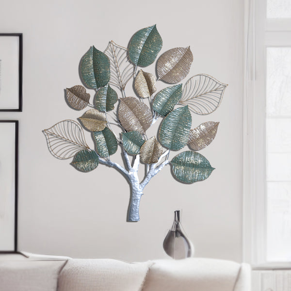 Tropical Metal Tree Artwork, 42" Leaf Wall Decor For Master Bedroom