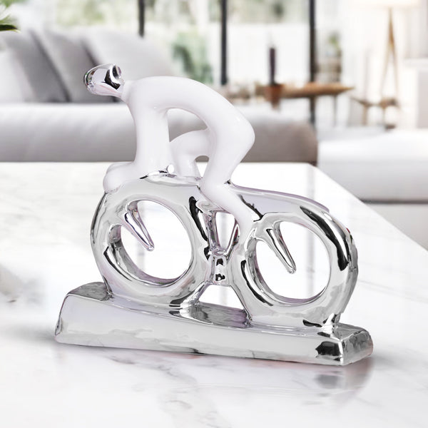 Abstract Cyclist Sculpture, 9" Ceramic Living Room Console Table Decor, Desk Figurine Ornament, Gifts by Sona Casa