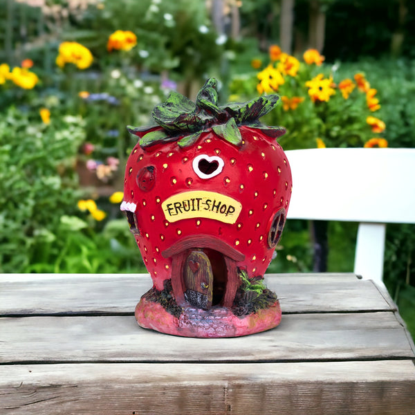 Polyresin Strawberry Solar Statue, 16" Fairy Garden Accessory Outdoor Decor