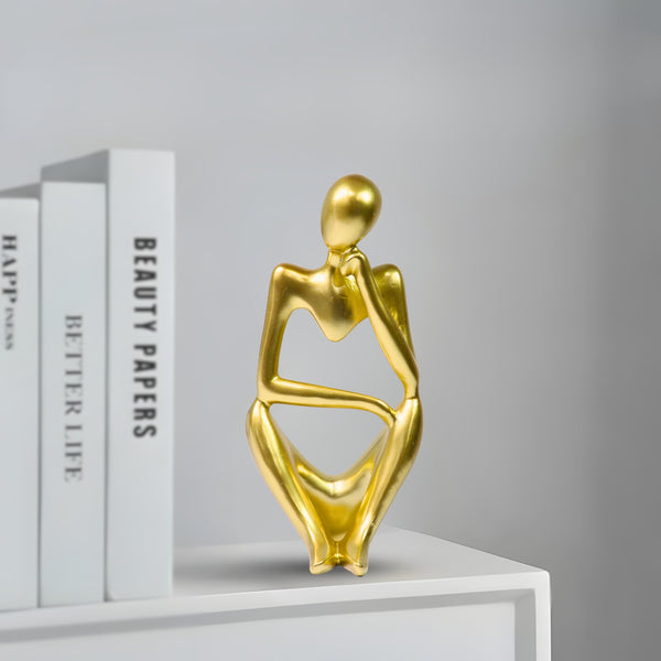 Small Abstract Thinker Statue Decor for Living Room, Gold Decorative Accent for Home, Office 9 inch, 23 cm