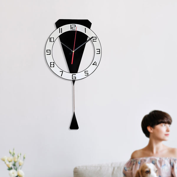 Black White Luxury Modern Pendulum Wall Clock, 23" Silent Nonticking Decorative Clock, Decor For Living Room, Office, Bedroom by Sona Casa