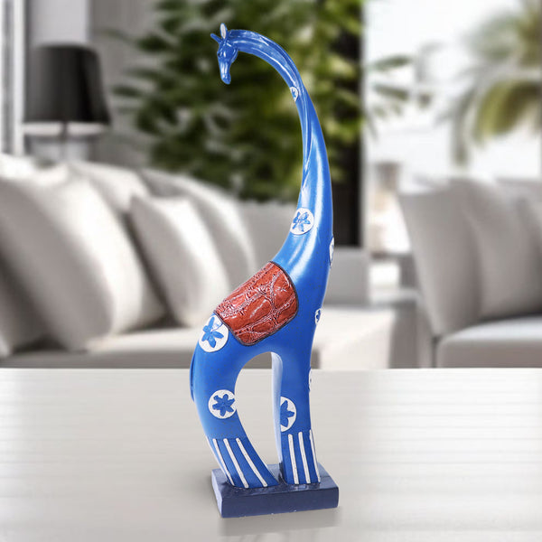Blue Giraffe Statue, Polyresin Home Office Decor, 18" Tabletop Centerpiece by Sona Casa