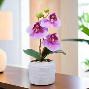 Pink Orchid Handmade Artificial Plants Indoor in White Pot, Birthday Gift, Table Decor 9in, 23cm by Accent Collection