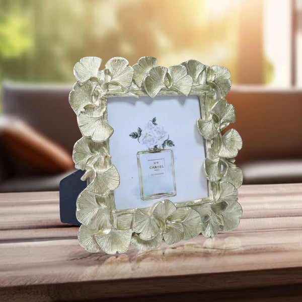 4x4in Photo Frame, Golden Ginkgo Leaves Frame Border, 3D Frame, Handmade Decorative Photo Holder 6in 16cm by Accent Collection