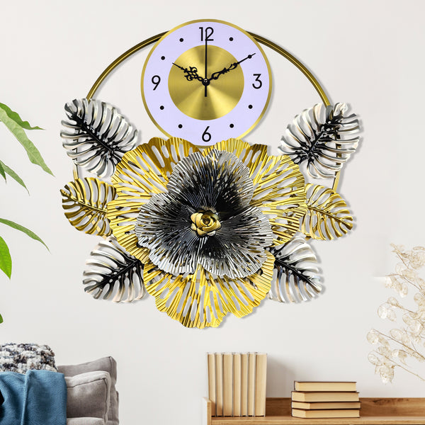 Floral Metal Wall Clock, 24" Home Decor, Silent Nonticking