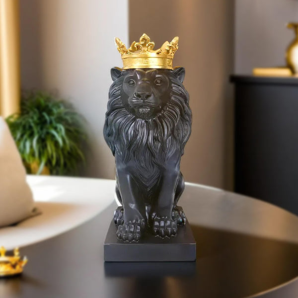 Lion Statuary, Lion King with Golden Crown, Center Table Decor for Home or Office, 36 cm, 24 inch, Thoughtful Gift