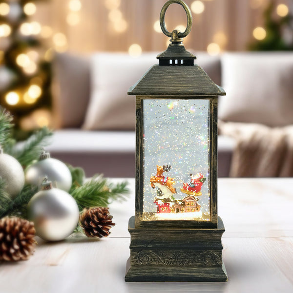 Magical Christmas Snow Globe Lantern, 10" Holiday Decor, Xmas Gift