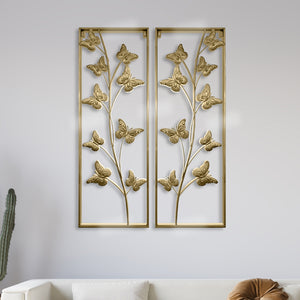 Golden Butterflies 2-Piece Set - Metal Wall Art For Master Bedroom, Boho-Chic & Minimalist Aesthetic Decor by Accent Collection