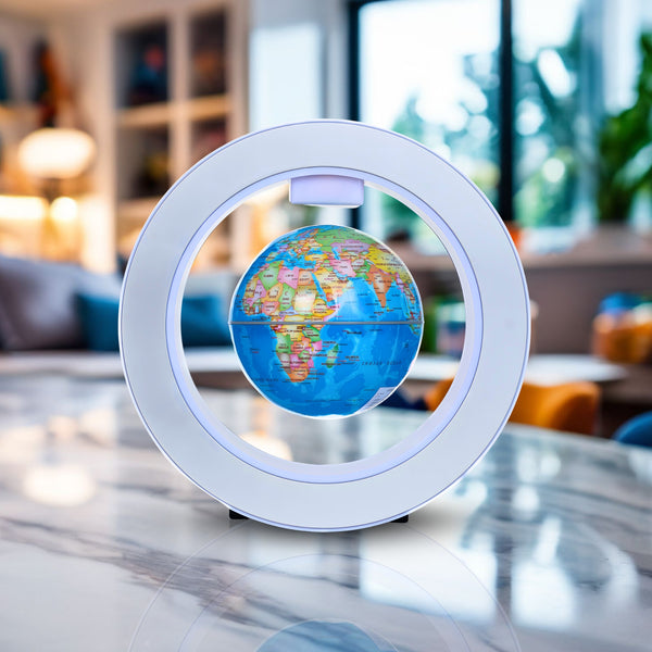 Levitating Globe Lamp, 9" Magnetic Silent Spinning Earth, LED Light