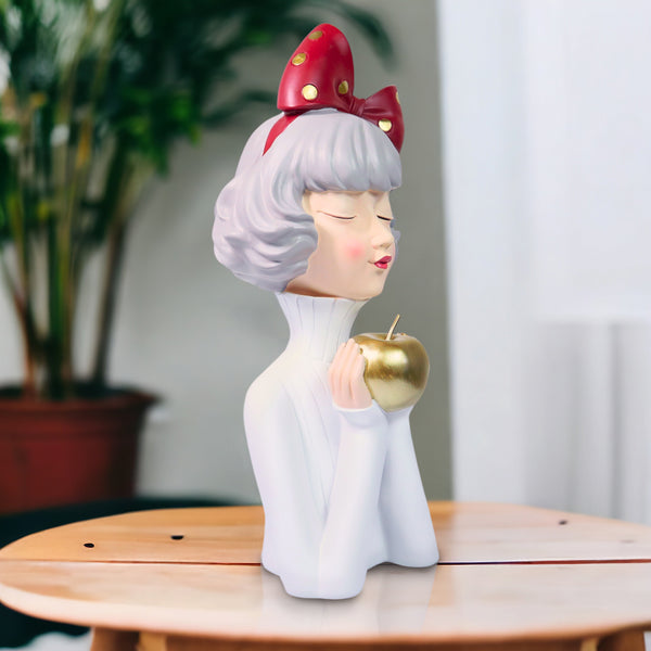 Chic Female Statue Tabletop Decor, Office Cubicle Decor, Coffee Table Ornament, Bedroom Dresser Vanity Table Decor White Gold Polyresin 15 inch 38 cm