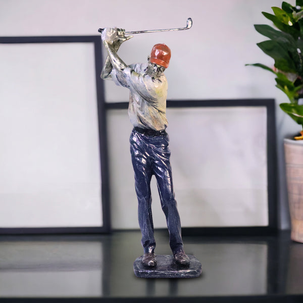 Golf Figurine Decor, Modern Sculpture, Table Centerpiece Large Statue Polyresin Silver Blue 15 inch 38 cm | Home Decor