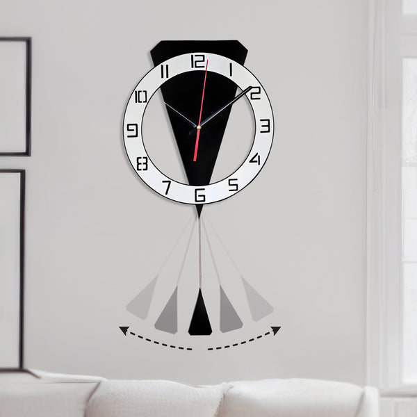 Black White Luxury Modern Pendulum Wall Clock, 23" Silent Nonticking Decorative Clock, Decor For Living Room, Office, Bedroom by Sona Casa