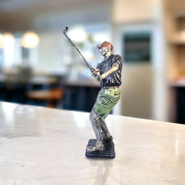 Large Green Silver Golf Figurine, 14" Handmade Rustic Decor for Home Office