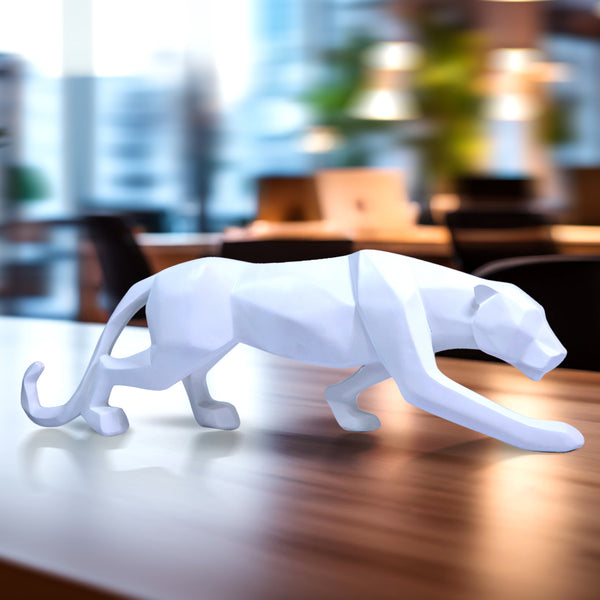 White Panther Statue, Unique Home Decor, Minimalist Decor for Living Room 18 inch 46 cm Wide