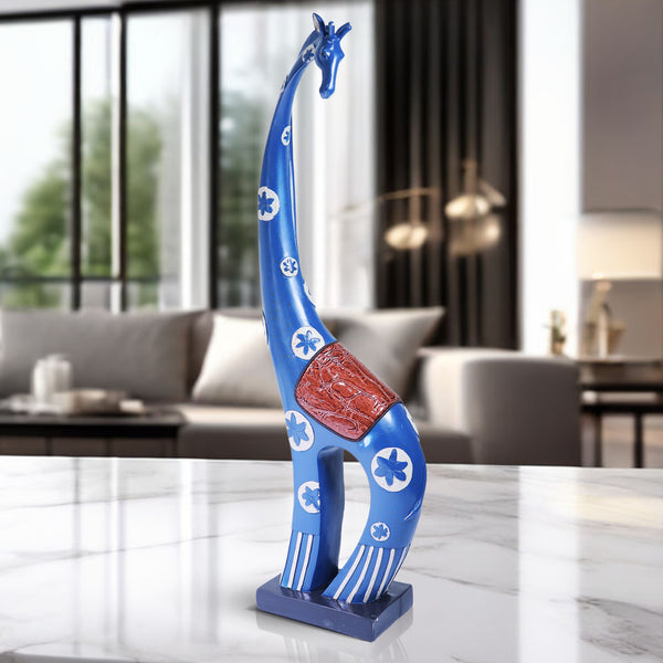 Blue Giraffe Statue, Polyresin Home Office Decor, 18" Tabletop Centerpiece by Sona Casa