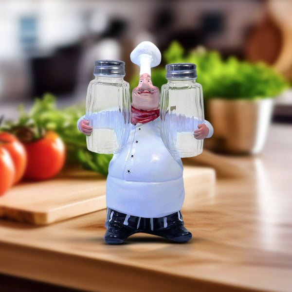 Polyresin Chef Salt and Pepper Holder Glass Shakers, Modern Kitchen Decor, Gift 7 inch 18 cm | Home Decor