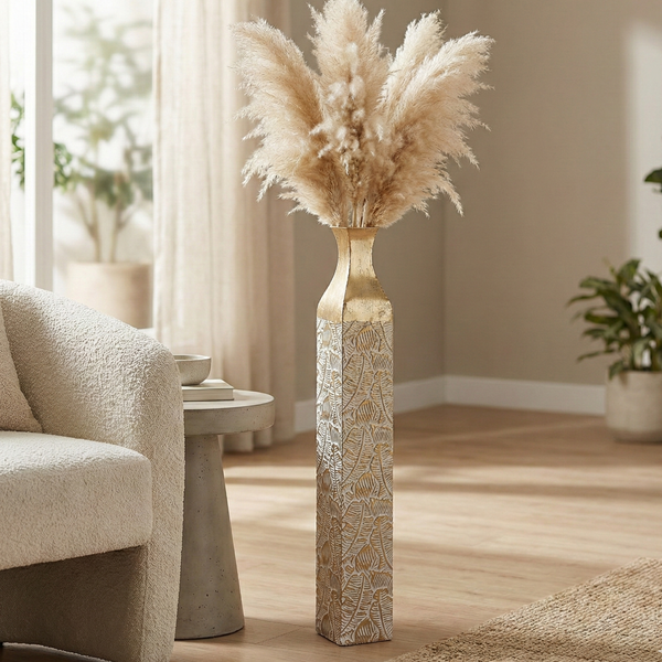 Modern Decorative Metal Tall Vase, Rustic Weathered Finish, Handmade Gold Living Room Decor, 42" Pots for Pampas Grass-Sona Casa