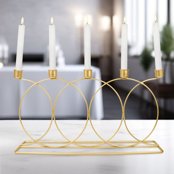 5 in 1 Taper Candle Holder Made of Metal, Gold Decor for Home, Wedding Decoration, Housewarming Gift 9 inch 23cm