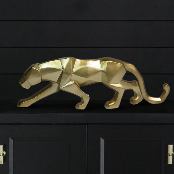 Small Gold Panther Statue for Living Room, Desk Decor, Tabletop Centerpiece 10 inch 25 cm Wide