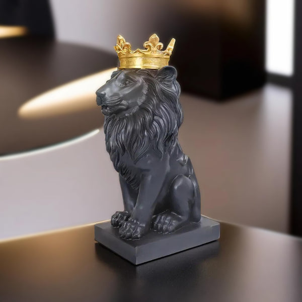 Lion Statuary, Lion King with Golden Crown, Center Table Decor for Home or Office, 36 cm, 24 inch, Thoughtful Gift