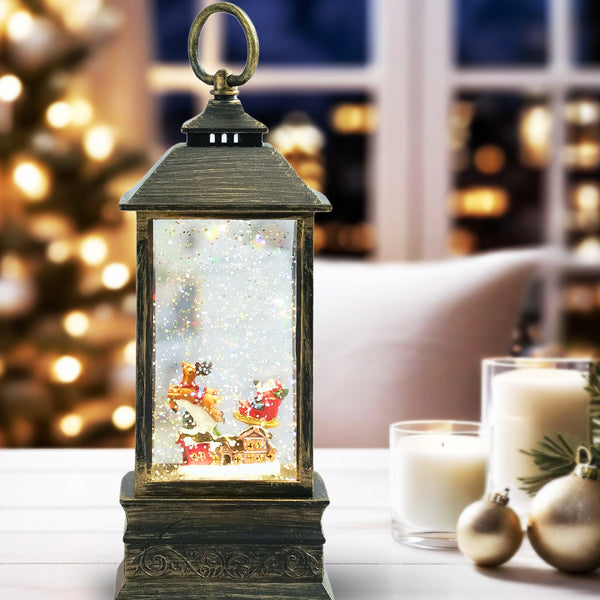 Magical Christmas Snow Globe Lantern, 10" Holiday Decor, Xmas Gift