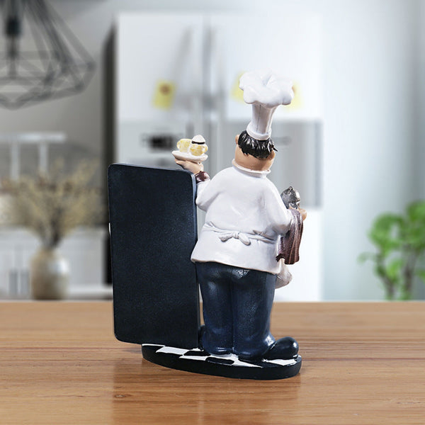 Polyresin Chef Statue with Writable Black Board Menu, Kitchen Interior Decoration, Unique Gift Idea 9 inch 23 cm