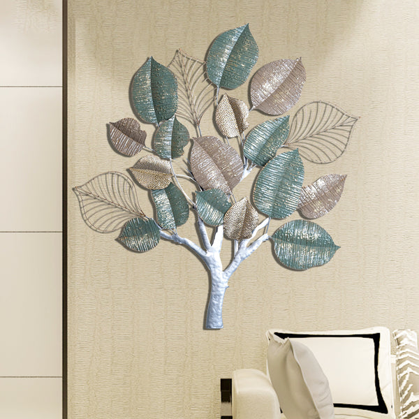 Tropical Metal Tree Artwork, 42" Leaf Wall Decor For Master Bedroom