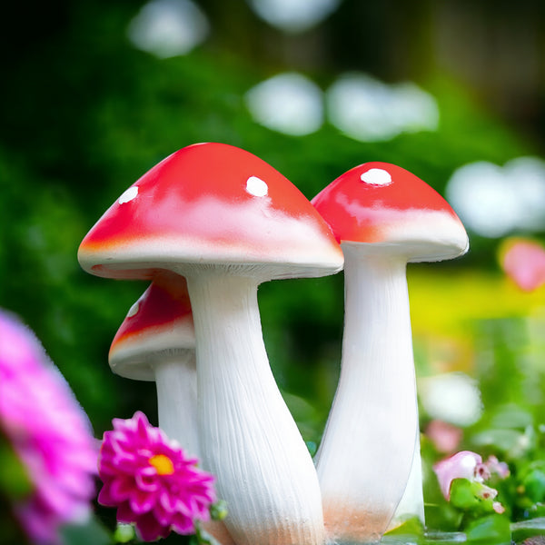 Outdoor Decor Yard Ornament, 15" Mushroom Sculpture, Red Garden Decor