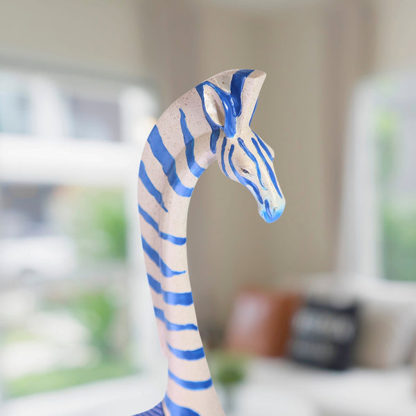 Magical Long-Necked Zebra Statue Table Top Coffee Table Centerpiece Home Decor Polyresin Artwork White Blue 18 inch 46 cm | Home Decor